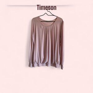 Timeson Women’s XL Pink Pleated Neck Long Sleeve Blouse – Sheer Stretchy Fabric